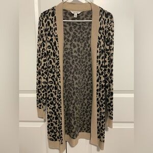 Nine West Beige and Black Leopard Open-Front Cardigan